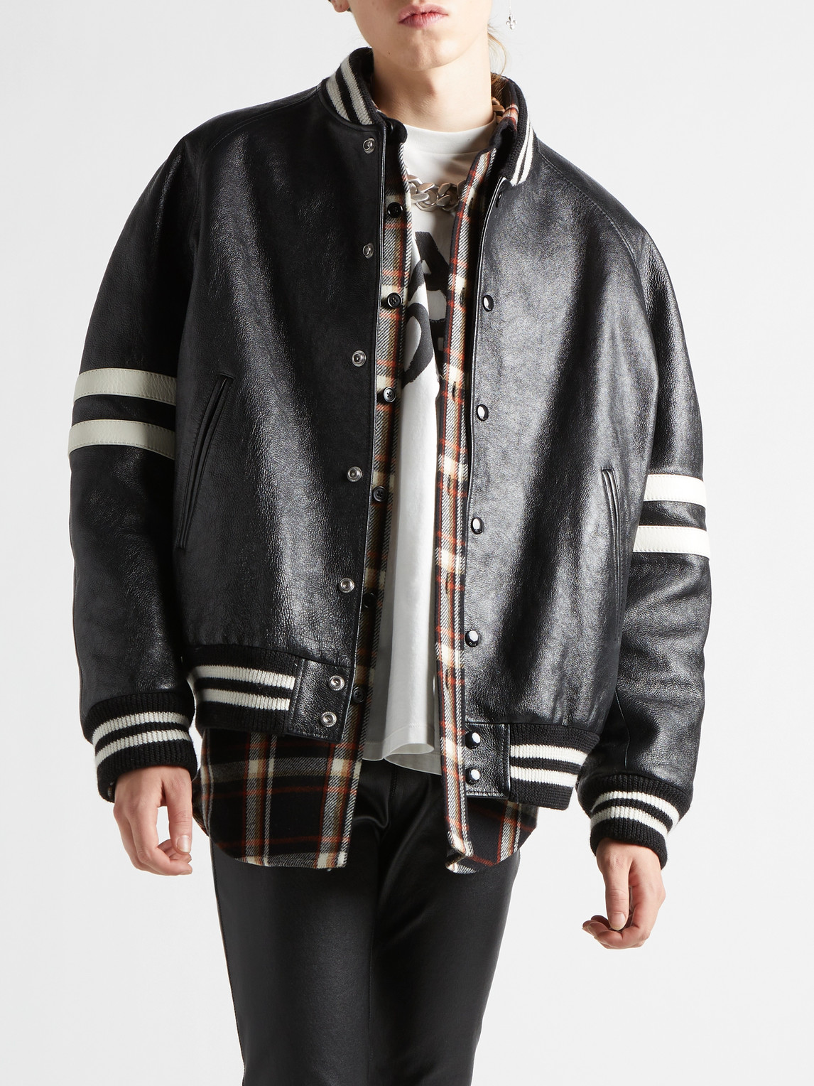 Celine Striped Leather Bomber Jacket