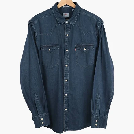 Levi's Barstow Western Denim Shirt Slim Fit Navy Dark Wash Pearl Snap