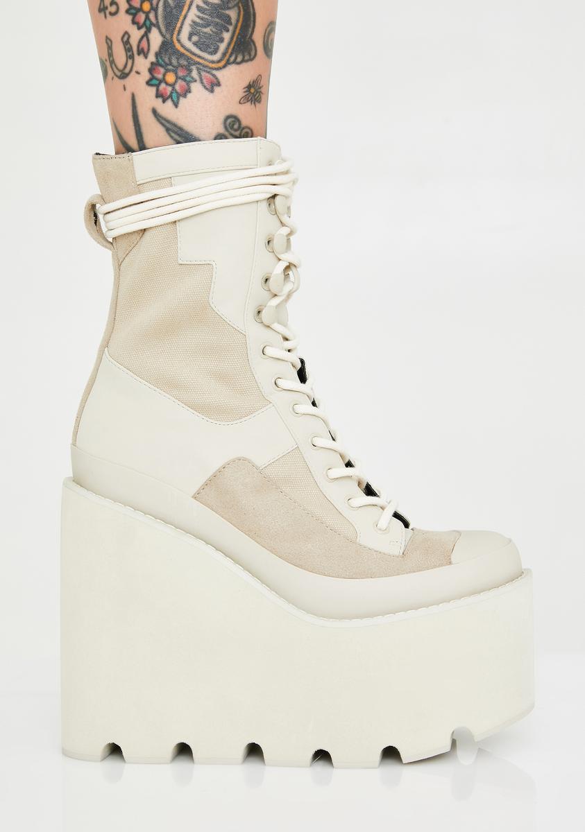 Club Exx Off White Color Block Platform Wedge Boots