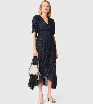 Maje Women's Ruffiba Metallic Ruffled Midi Dress