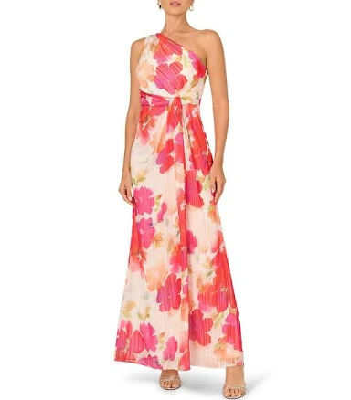Adrianna Papell One Shoulder Floral Gown Womens