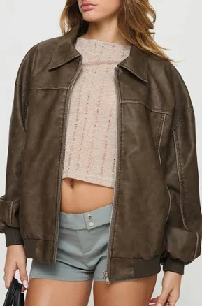Princess Polly Goldsmith Oversize Faux Leather Bomber Jacket