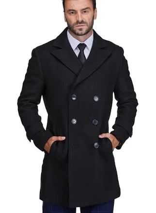 Braveman Men's Double Breasted Wool Blend Pea Coat