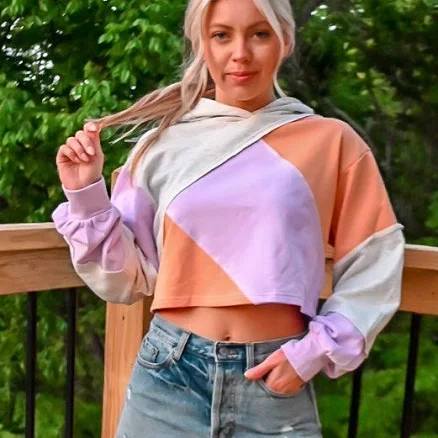 Color Block Crop Hoodie