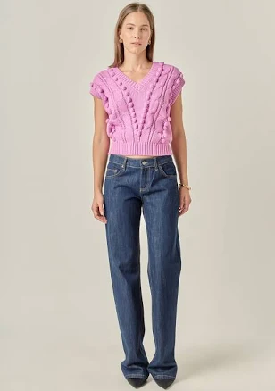 English Factory Women's Pom Pom Cable Stitch Sweater Vest