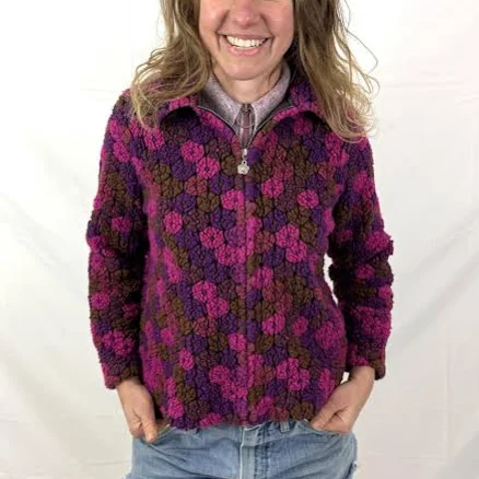 1990s Fun Flower Fleece Zipper Zip Jacket