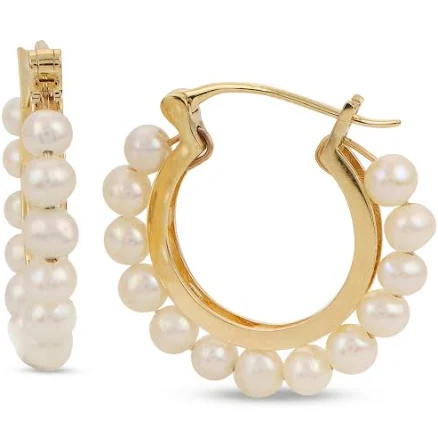 Macy's 14k Gold-Plated Sterling Silver Cultured Freshwater Pearl Hoop Earrings