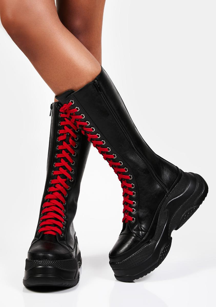 Lamoda Contrast Lace Up Platform Boots