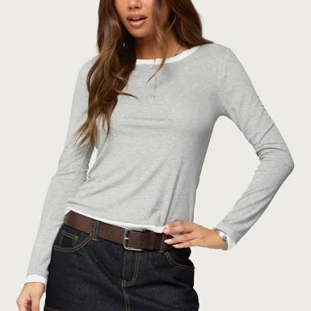 Edikted Women's Contrast Layered Look Henley Top