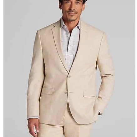 JOE Joseph Abboud Slim Fit Linen Blend Suit Jacket in Tan Chambray – Men’s Dress Blazer, Size 40 Long