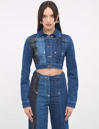 MOSCHINO | H.Lorenzo|Denim Patchwork Jacket (J0501-3239-1888-BLUE), S / BLUE
