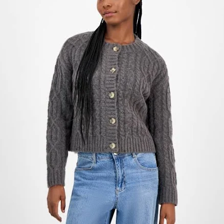 And Now This Women's Flecked Cable-Knit Cropped Cardigan