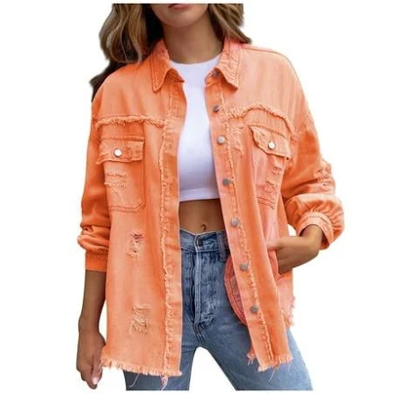Krush Kandy Boutique Oversized Distressed Frayed Denim Shirt Jacket