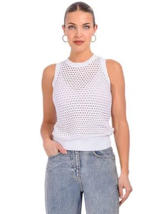 Cotton Cashmere Plaited Mesh Crew Tank