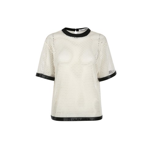 Leather Trimmed Mesh T-Shirt
