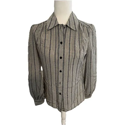 Tory Burch Silk Polka Dot Button-down Blouse Black White Long Sleeve