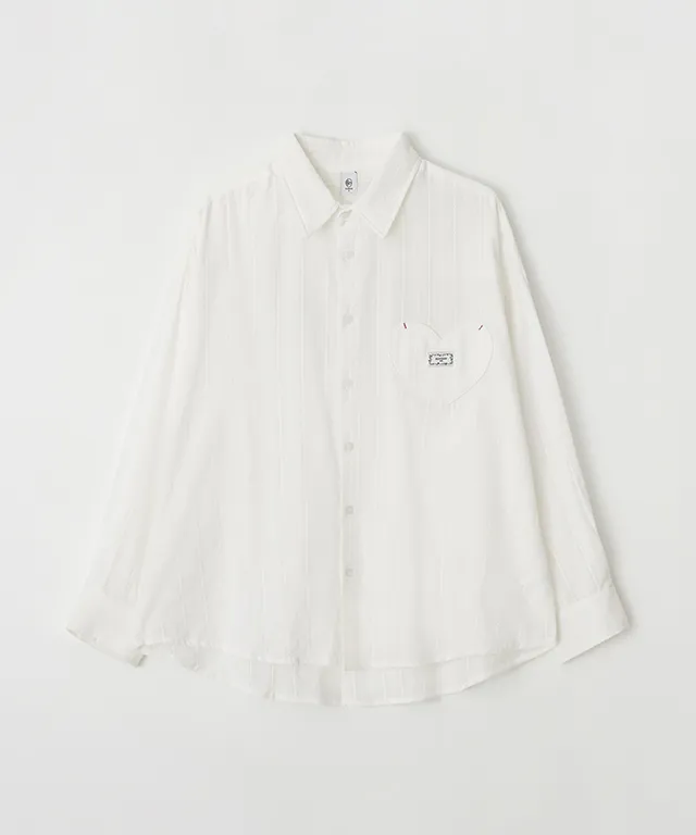 EYELET STITCH HEART POCKET OVER FIT SHIRT WHITE