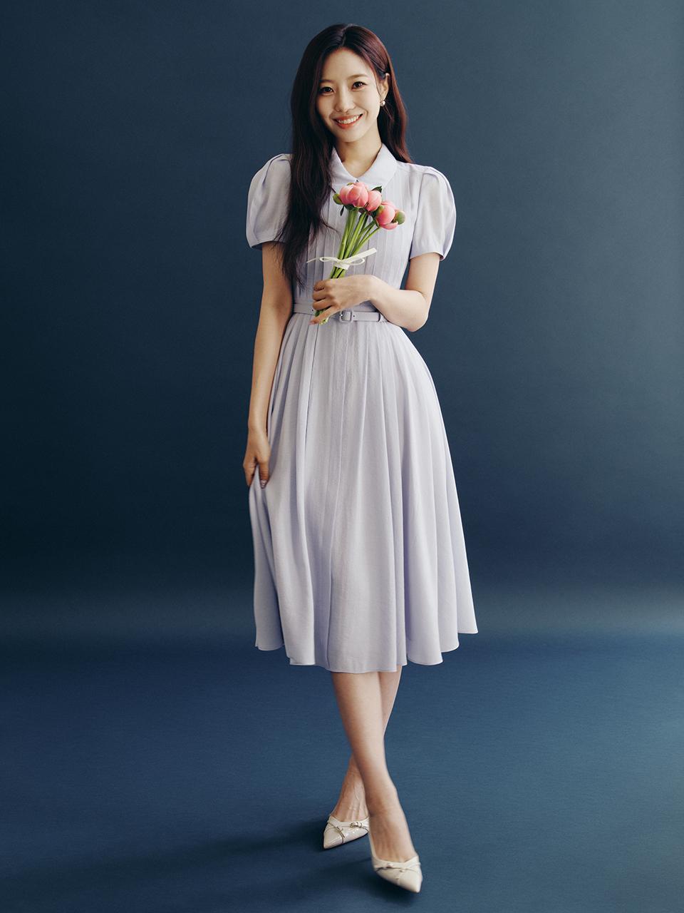 LILITH Stand Collar Pin Tucked Long Dress