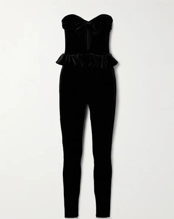 Alessandra Rich Women's Strapless Bow-Detailed Cutout Velvet Jumpsuit