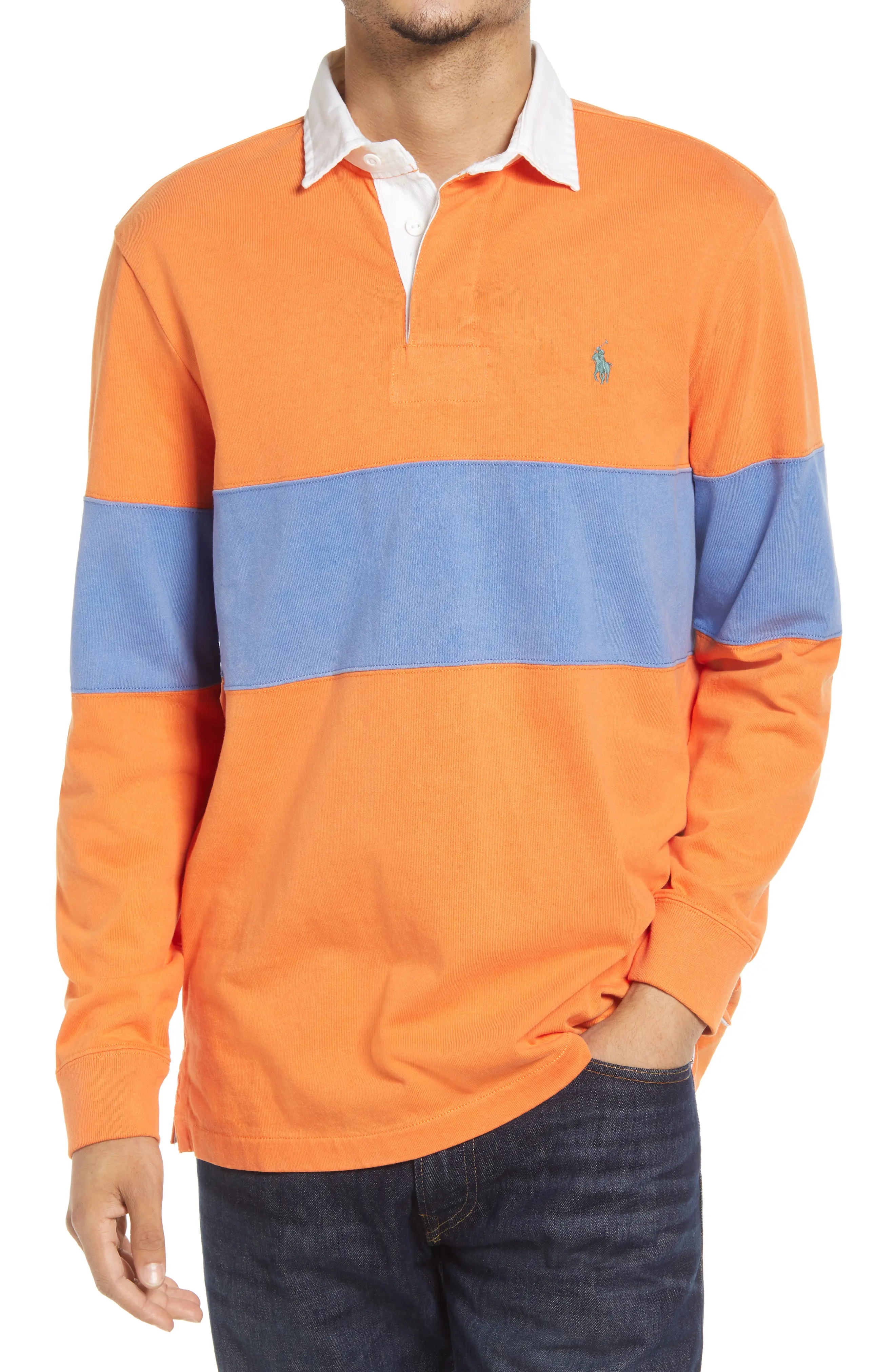 Stripe Long Sleeve Cotton Polo