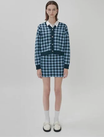 Gingham Check Knit Skirt
