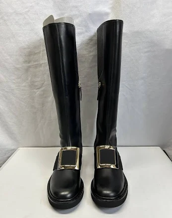 Roger Vivier Viv' Ranger Buckl- Embellished Leather Knee Boots Sz Eu