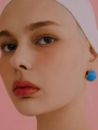 W Concept Viollina Enamel Ball Earrings