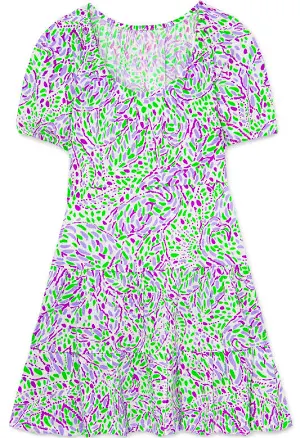 Women's Dress - Green Purple Flamingo Printed Dress - Xl - Mini Dress