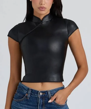 Bobbi Mandarin Collar Vegan Leather Top