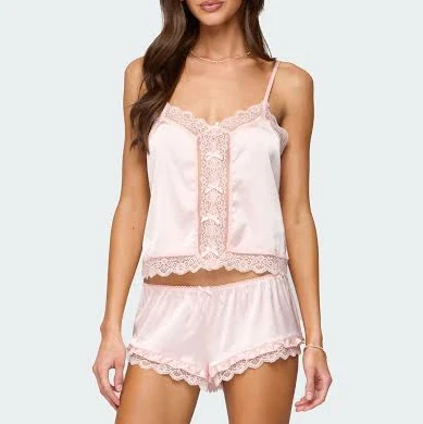 Edikted Women's Clair Ruffle Lacey Satin Shorts