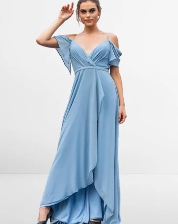 Spaghetti Strap V Neck Bridesmaid Dress