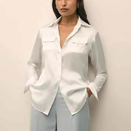 Brooks Brothers Women's Relaxed Washable Silk Utility Blouse