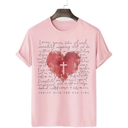 Christianartworkshop Fresh Style Cross and Heart Short Sleeve T-shirt