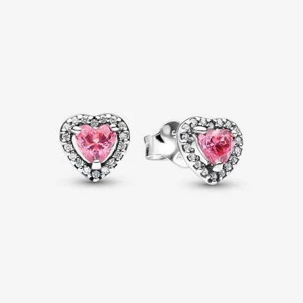 Pandora Ladies' Elevated Pink Heart Stud Earrings