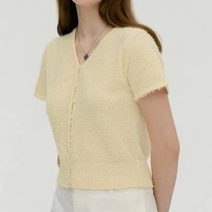 W Concept Tail V-Neck Short Sleeve Knit Cardigan