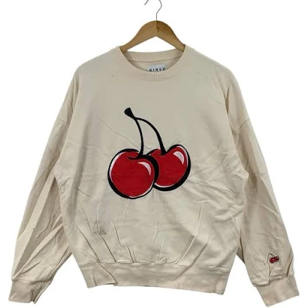 Kirsh Korea Big Cherry Applique Beige Baggy Sweatshirt Pullover