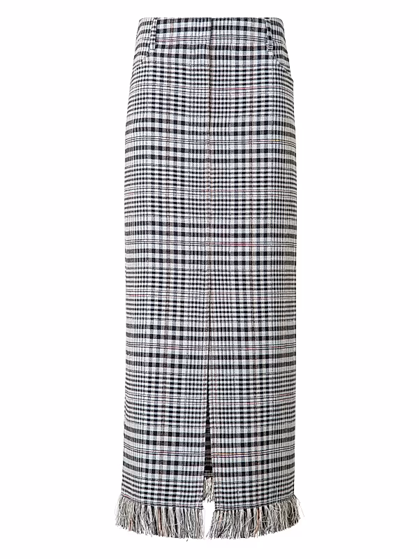 Wool-Blend Grid Midi-Skirt