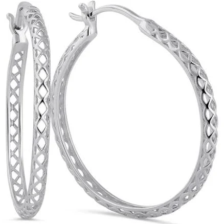 Sterling Silver Basket Hoop Earrings