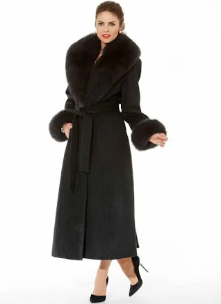Fox Fur Collar And Cuffs Full Length Long Cashmere Coat For Women