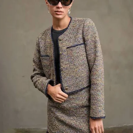 Tweed Jacket with Organza Trim
