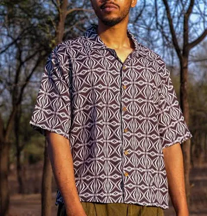 Oversized Geometric Print Viscose Shirt