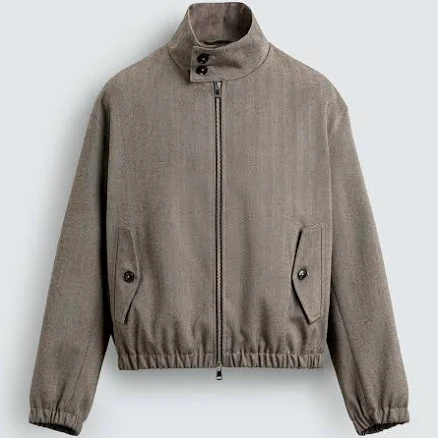 Zara Men's Herringbone Cropped Fit Mink Jacket