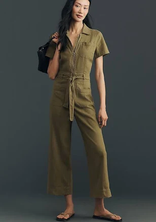 Colette Linen Jumpsuit by Maeve in Green, Size: 6 P at Anthropologie