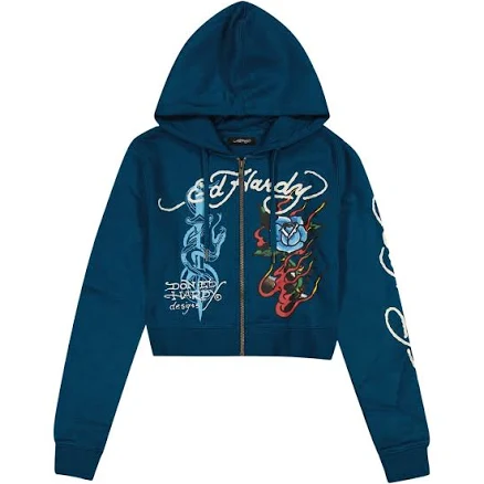 Womens Flame Rose Zip Front Hoodie