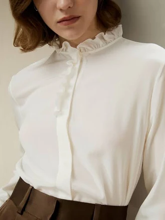 Lilysilk Women's Crepe de Chine Silk Blouse with Ruffle Edge