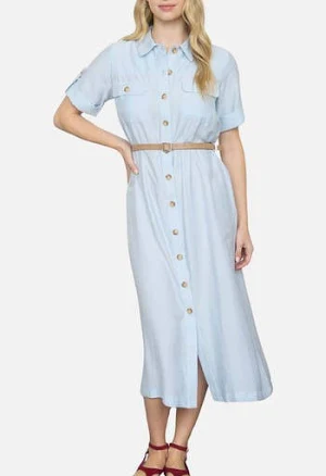 ZOE AND CLAIRE Women's Belted Shirtdress