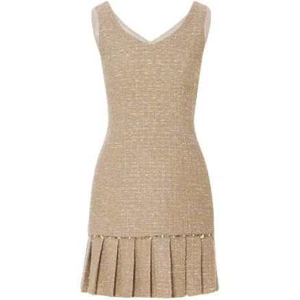 SINCETHEN Glamorous Pearl-Trim Tweed Mini Dress