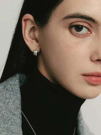 Hyere-lor Triple Silver Cylindrical Pav Earrings