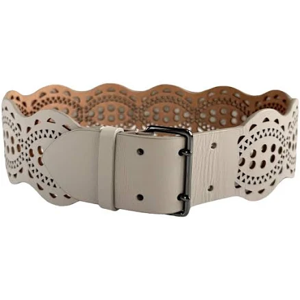 Alaïa Laser Cut Leather Belt Beige Size 70 cm