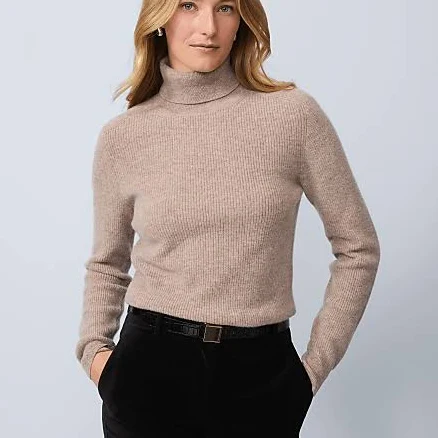 Ann Taylor Women's Studio Collection Cashmere Ribbed Turtleneck Sweater